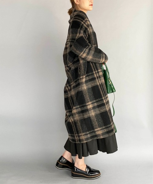 PICCIN（ピッチン）の「【日本製】〈手洗い可能〉イタリアンエアリーチェック柄ロングガウン（その他アウター・レディース・ベージュ/ブラウン/グレイッシュベージュ/グリーン/ブラック系その他・M）」の12枚目の写真