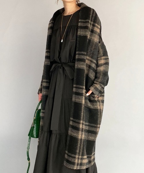 PICCIN（ピッチン）の「【日本製】〈手洗い可能〉イタリアンエアリーチェック柄ロングガウン（その他アウター・レディース・ベージュ/ブラウン/グレイッシュベージュ/グリーン/ブラック系その他・M）」の21枚目の写真