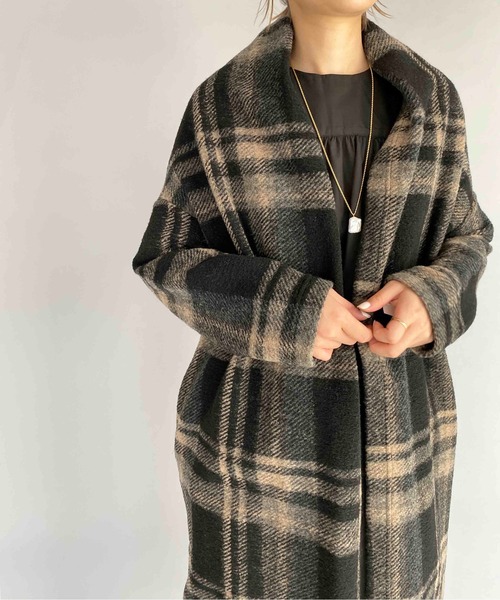 PICCIN（ピッチン）の「【日本製】〈手洗い可能〉イタリアンエアリーチェック柄ロングガウン（その他アウター・レディース・ベージュ/ブラウン/グレイッシュベージュ/グリーン/ブラック系その他・M）」の16枚目の写真