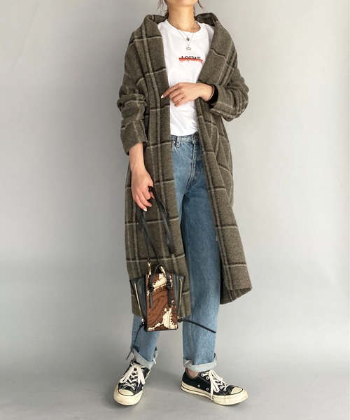 PICCIN（ピッチン）の「【日本製】〈手洗い可能〉イタリアンエアリーチェック柄ロングガウン（その他アウター・レディース・ベージュ/ブラウン/グレイッシュベージュ/グリーン/ブラック系その他・M）」の10枚目の写真