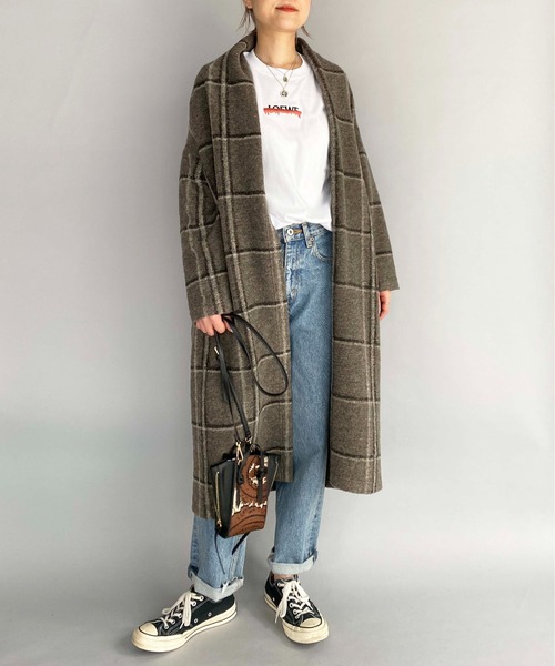 PICCIN（ピッチン）の「【日本製】〈手洗い可能〉イタリアンエアリーチェック柄ロングガウン（その他アウター・レディース・ベージュ/ブラウン/グレイッシュベージュ/グリーン/ブラック系その他・M）」の14枚目の写真