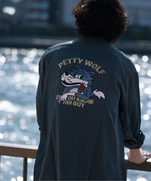 【a】ナチュラルストレッチ バック刺繍シャツ