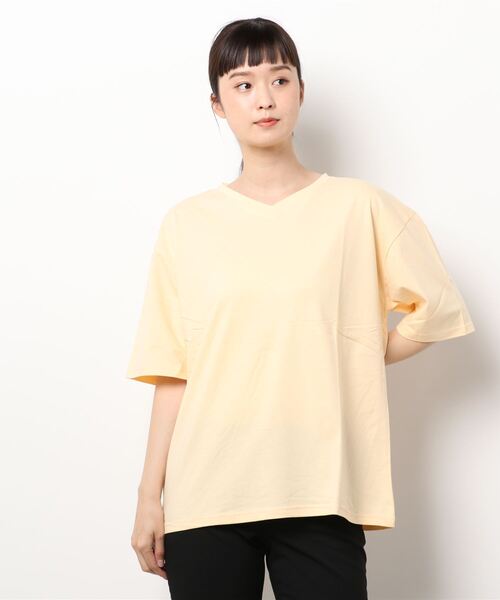 Anuenue（アヌエヌエ）の「レディース Vネックオーバーサイズ半袖Tシャツ（Tシャツ/カットソー・レディース・ホワイト/ピンク/オレンジ/ブルー/グリーン/ダークグレー/クリーム/ライトパープル/ベビーピンク・2L/3L/M/L）」の17枚目の写真