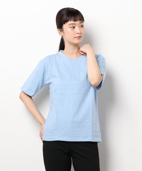 Anuenue（アヌエヌエ）の「レディース Vネックオーバーサイズ半袖Tシャツ（Tシャツ/カットソー・レディース・ホワイト/ピンク/オレンジ/ブルー/グリーン/ダークグレー/クリーム/ライトパープル/ベビーピンク・2L/3L/M/L）」の22枚目の写真