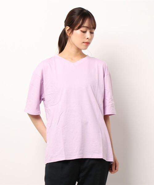 Anuenue（アヌエヌエ）の「レディース Vネックオーバーサイズ半袖Tシャツ（Tシャツ/カットソー・レディース・ホワイト/ピンク/オレンジ/ブルー/グリーン/ダークグレー/クリーム/ライトパープル/ベビーピンク・2L/3L/M/L）」の13枚目の写真