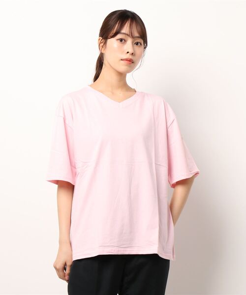 Anuenue（アヌエヌエ）の「レディース Vネックオーバーサイズ半袖Tシャツ（Tシャツ/カットソー・レディース・ホワイト/ピンク/オレンジ/ブルー/グリーン/ダークグレー/クリーム/ライトパープル/ベビーピンク・2L/3L/M/L）」の11枚目の写真