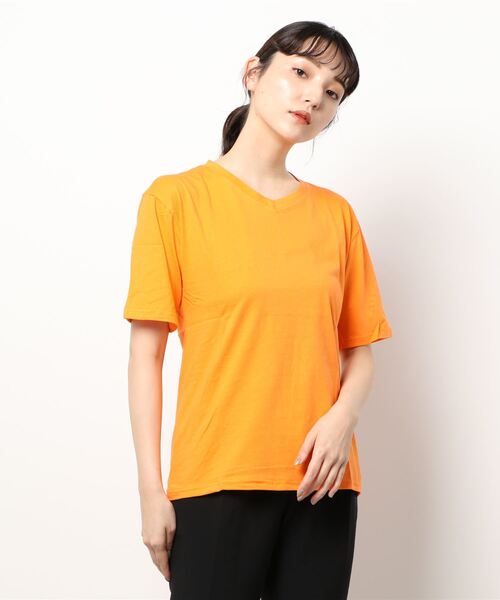 Anuenue（アヌエヌエ）の「レディース Vネックオーバーサイズ半袖Tシャツ（Tシャツ/カットソー・レディース・ホワイト/ピンク/オレンジ/ブルー/グリーン/ダークグレー/クリーム/ライトパープル/ベビーピンク・2L/3L/M/L）」の18枚目の写真