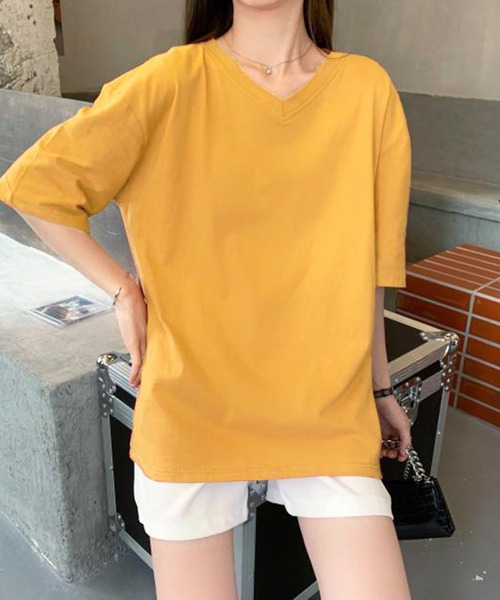 Anuenue（アヌエヌエ）の「レディース Vネックオーバーサイズ半袖Tシャツ（Tシャツ/カットソー・レディース・ホワイト/ピンク/オレンジ/ブルー/グリーン/ダークグレー/クリーム/ライトパープル/ベビーピンク・2L/3L/M/L）」の10枚目の写真