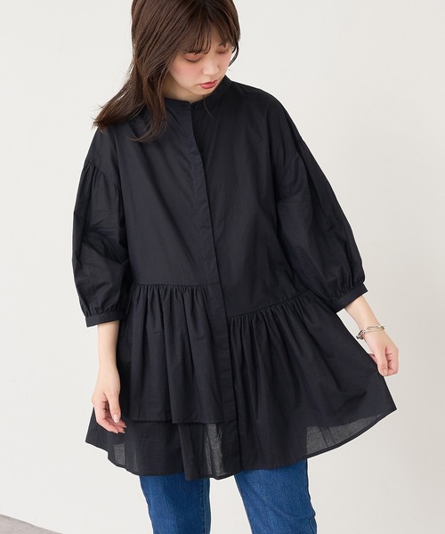 natural couture(ナチュラルクチュール)の「【WEB限定カラー有り】アシメティアードバンドカラーブラウス(シャツ/ブラウス・レディース・ブラック/オフホワイト/サックスブルー/ミント/モカ・FREE)」の9枚目の写真