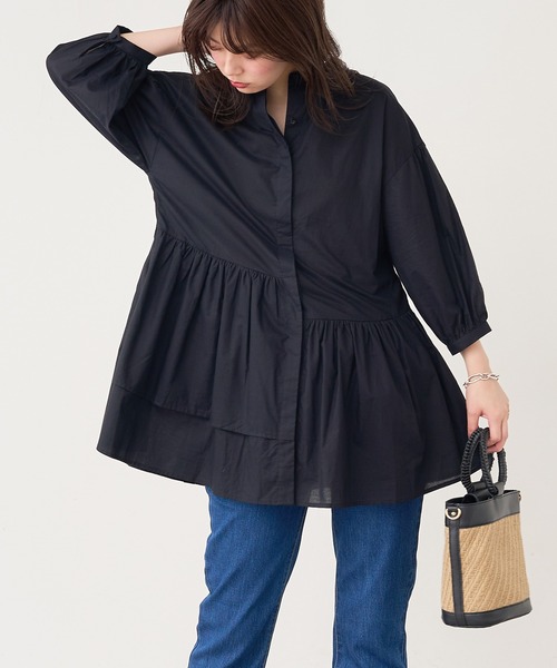natural couture(ナチュラルクチュール)の「【WEB限定カラー有り】アシメティアードバンドカラーブラウス(シャツ/ブラウス・レディース・ブラック/オフホワイト/サックスブルー/ミント/モカ・FREE)」の12枚目の写真
