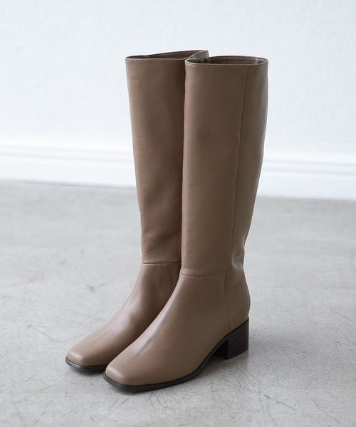 A part by（アパートバイ）の「フェイクレザーロングブーツ　228651（ブーツ・レディース・ブラック/アイボリー/ベージュ系その他・MEDIUM/LARGE）」の3枚目の写真