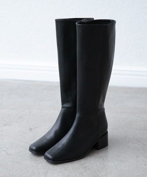 A part by（アパートバイ）の「フェイクレザーロングブーツ　228651（ブーツ・レディース・ブラック/アイボリー/ベージュ系その他・MEDIUM/LARGE）」の13枚目の写真