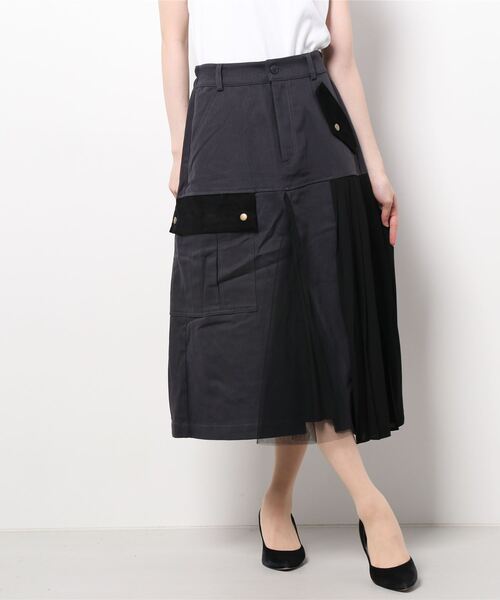 ScoLar（スカラー）の「異素材切替スカート（スカート・レディース・ブラック/カーキ・M）」の2枚目の写真