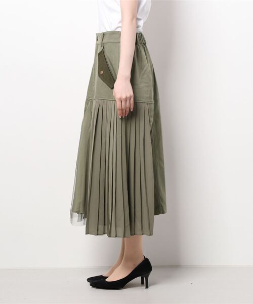 ScoLar（スカラー）の「異素材切替スカート（スカート・レディース・ブラック/カーキ・M）」の3枚目の写真
