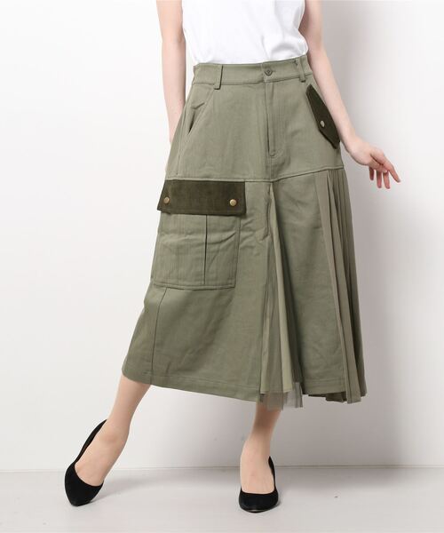 ScoLar（スカラー）の「異素材切替スカート（スカート・レディース・ブラック/カーキ・M）」の9枚目の写真