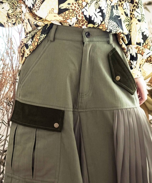 ScoLar（スカラー）の「異素材切替スカート（スカート・レディース・ブラック/カーキ・M）」の6枚目の写真