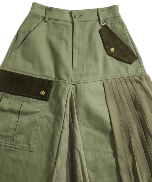 ScoLar（スカラー）の「異素材切替スカート（スカート・レディース・ブラック/カーキ・M）」の10枚目の写真