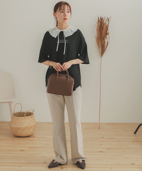 SENSE OF PLACE by URBAN RESEARCH（センスオブプレイスバイアーバンリサーチ）の「ストレッチセンタープレスセミフレアパンツ（その他パンツ・レディース・オレンジ/ブラック/ライトベージュ・SMALL/TALL/MEDIUM/X-SMALL）」の4枚目の写真