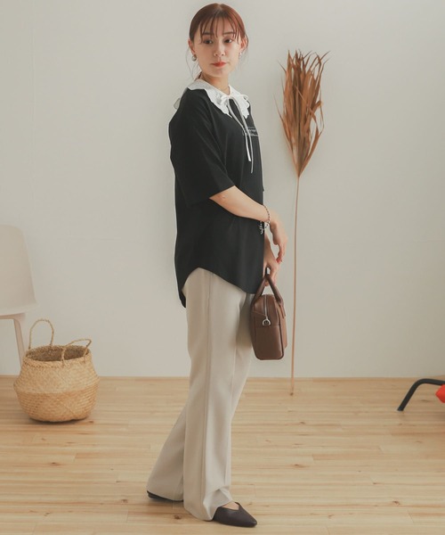 SENSE OF PLACE by URBAN RESEARCH（センスオブプレイスバイアーバンリサーチ）の「ストレッチセンタープレスセミフレアパンツ（その他パンツ・レディース・オレンジ/ブラック/ライトベージュ・SMALL/TALL/MEDIUM/X-SMALL）」の5枚目の写真