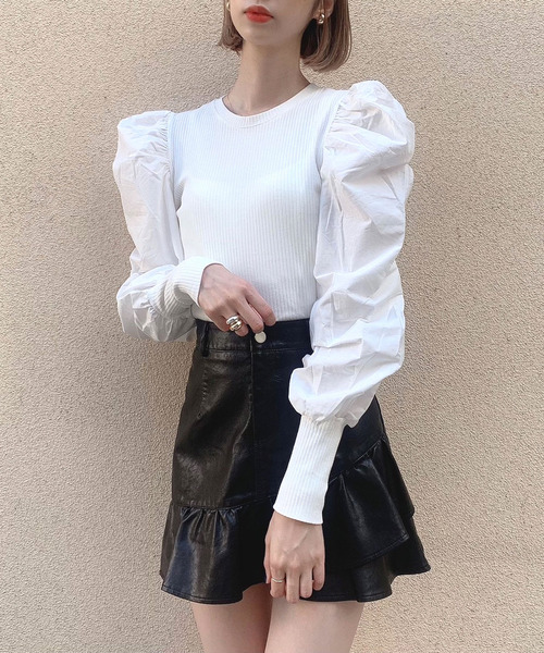 Crea titty&Co. PETIT（クレアティティーアンドコープチ）の「【Crea titty&Co.PETIT】フェイクレザーヘムフリルスカパン（スカート・レディース・ブラック/ホワイト・SMALL/MEDIUM/LARGE）」の10枚目の写真