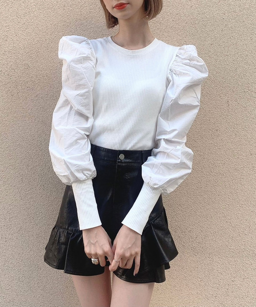 Crea titty&Co. PETIT（クレアティティーアンドコープチ）の「【Crea titty&Co.PETIT】フェイクレザーヘムフリルスカパン（スカート・レディース・ブラック/ホワイト・SMALL/MEDIUM/LARGE）」の12枚目の写真