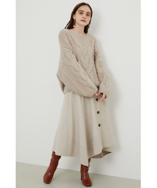 rienda（リエンダ）の「ニットフェイクウールフレアスカート（スカート・レディース・ライトブラウン/ダークブルー/ライトベージュ・SMALL/MEDIUM）」の6枚目の写真