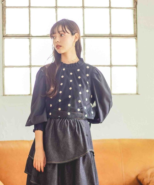 Hamble by Par Avion（ハンブルバイパラビオン）の「重ね着風ブラウス（シャツ/ブラウス・レディース・アイボリー/ブラック・ONESIZE）」の3枚目の写真