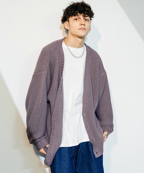 Ressaca（レサーカ）の「畦編み オーバーサイズ ボリュームニットルーズカーディガン（カーディガン/ボレロ・メンズ・ブラック/ブラウン/パープル/グリーン/オフホワイト・M/L）」の5枚目の写真