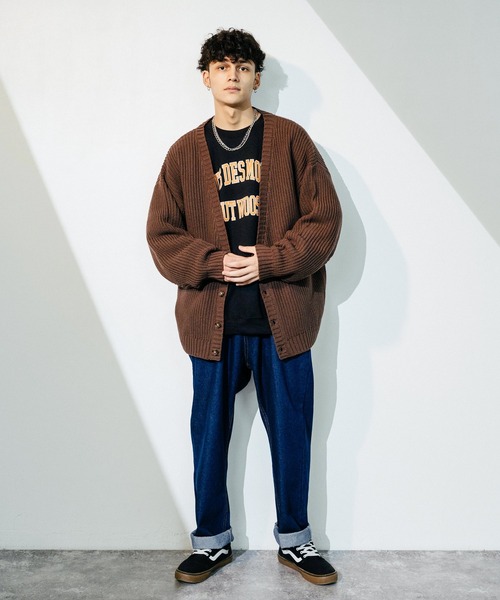 Ressaca（レサーカ）の「畦編み オーバーサイズ ボリュームニットルーズカーディガン（カーディガン/ボレロ・メンズ・ブラック/ブラウン/パープル/グリーン/オフホワイト・M/L）」の21枚目の写真