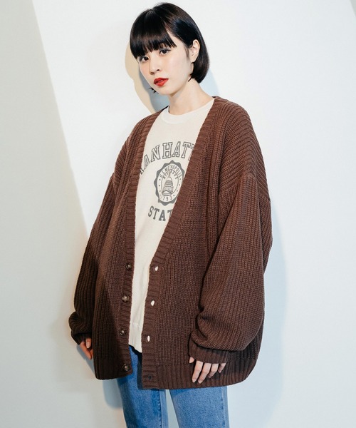 Ressaca（レサーカ）の「畦編み オーバーサイズ ボリュームニットルーズカーディガン（カーディガン/ボレロ・メンズ・ブラック/ブラウン/パープル/グリーン/オフホワイト・M/L）」の18枚目の写真