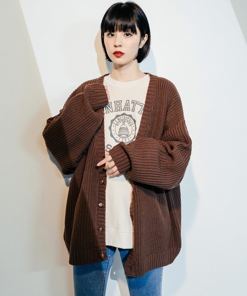 Ressaca（レサーカ）の「畦編み オーバーサイズ ボリュームニットルーズカーディガン（カーディガン/ボレロ・メンズ・ブラック/ブラウン/パープル/グリーン/オフホワイト・M/L）」の17枚目の写真