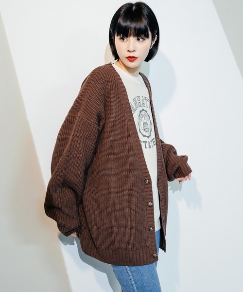 Ressaca（レサーカ）の「畦編み オーバーサイズ ボリュームニットルーズカーディガン（カーディガン/ボレロ・メンズ・ブラック/ブラウン/パープル/グリーン/オフホワイト・M/L）」の16枚目の写真