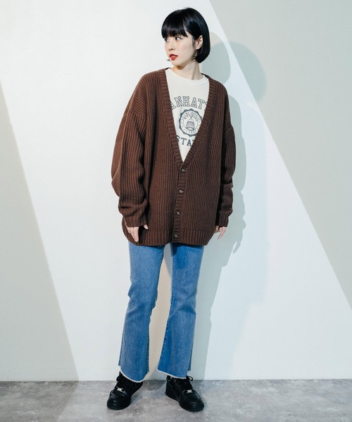 Ressaca（レサーカ）の「畦編み オーバーサイズ ボリュームニットルーズカーディガン（カーディガン/ボレロ・メンズ・ブラック/ブラウン/パープル/グリーン/オフホワイト・M/L）」の15枚目の写真