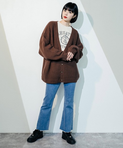 Ressaca（レサーカ）の「畦編み オーバーサイズ ボリュームニットルーズカーディガン（カーディガン/ボレロ・メンズ・ブラック/ブラウン/パープル/グリーン/オフホワイト・M/L）」の14枚目の写真