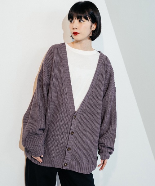 Ressaca（レサーカ）の「畦編み オーバーサイズ ボリュームニットルーズカーディガン（カーディガン/ボレロ・メンズ・ブラック/ブラウン/パープル/グリーン/オフホワイト・M/L）」の12枚目の写真