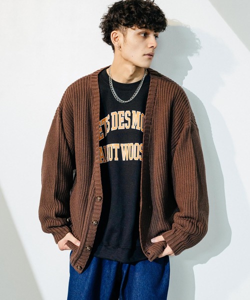 Ressaca（レサーカ）の「畦編み オーバーサイズ ボリュームニットルーズカーディガン（カーディガン/ボレロ・メンズ・ブラック/ブラウン/パープル/グリーン/オフホワイト・M/L）」の19枚目の写真