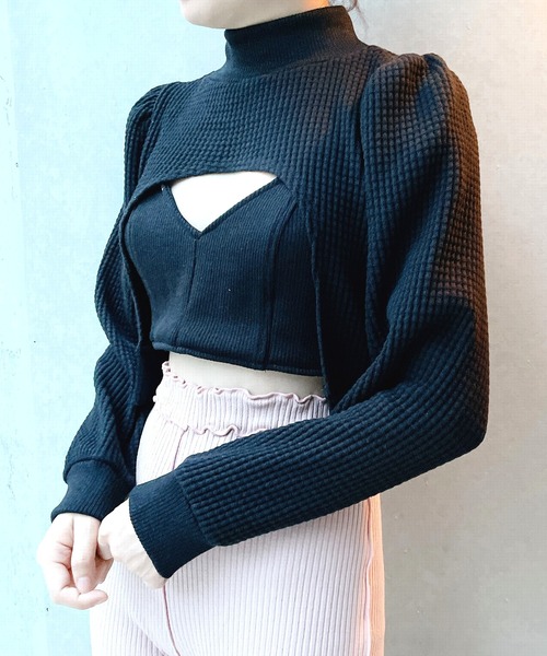 lilLilly（リルリリー）の「ワッフルリブアンサンブル（アンサンブル・レディース・ホワイト/ブラック/ブルー/ピンク・FREE）」の9枚目の写真