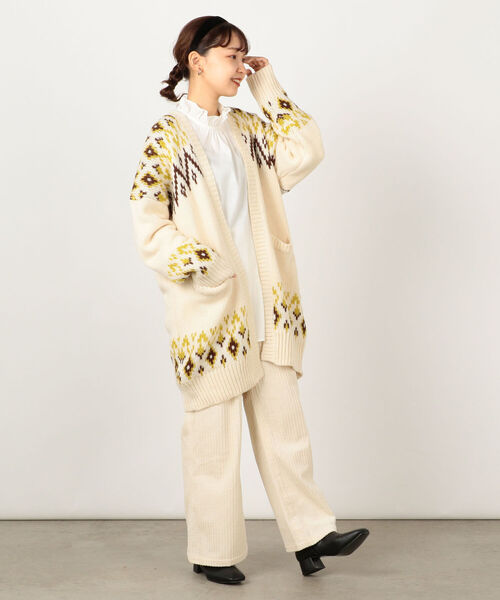 fredy couleur（フレディクルール）の「ジャガード抜け衿ロングカーディガン（カーディガン/ボレロ・レディース・ホワイト系その他5/パープル系その他5・38）」の5枚目の写真
