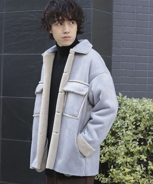 SENSE OF PLACE by URBAN RESEARCH（センスオブプレイスバイアーバンリサーチ）の「ムートンCPOジャケット（ムートンコート・メンズ・ブルー/ライトベージュ/チャコールグレー・MEDIUM/LARGE）」の5枚目の写真