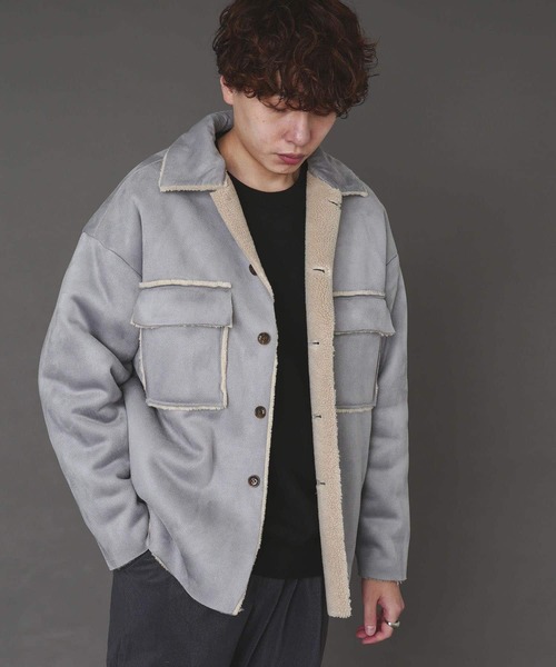 SENSE OF PLACE by URBAN RESEARCH（センスオブプレイスバイアーバンリサーチ）の「ムートンCPOジャケット（ムートンコート・メンズ・ブルー/ライトベージュ/チャコールグレー・MEDIUM/LARGE）」の8枚目の写真