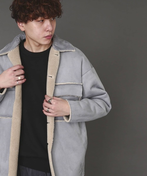 SENSE OF PLACE by URBAN RESEARCH（センスオブプレイスバイアーバンリサーチ）の「ムートンCPOジャケット（ムートンコート・メンズ・ブルー/ライトベージュ/チャコールグレー・MEDIUM/LARGE）」の9枚目の写真