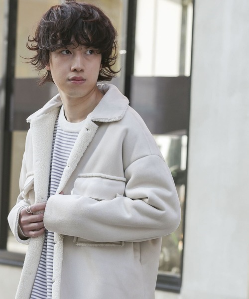 SENSE OF PLACE by URBAN RESEARCH（センスオブプレイスバイアーバンリサーチ）の「ムートンCPOジャケット（ムートンコート・メンズ・ブルー/ライトベージュ/チャコールグレー・MEDIUM/LARGE）」の13枚目の写真