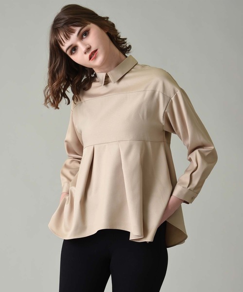RAW FUDGE(ローファッジ)の「サテン切替Aラインブラウス(シャツ/ブラウス・レディース・ブラック/ベージュ/オフホワイト/カーキ・M)」の3枚目の写真