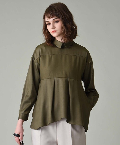 RAW FUDGE(ローファッジ)の「サテン切替Aラインブラウス(シャツ/ブラウス・レディース・ブラック/ベージュ/オフホワイト/カーキ・M)」の4枚目の写真