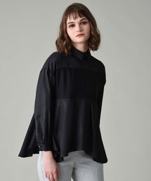 サテン切替Aラインブラウス
