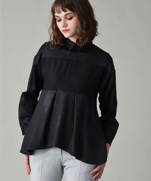 RAW FUDGE(ローファッジ)の「サテン切替Aラインブラウス(シャツ/ブラウス・レディース・ブラック/ベージュ/オフホワイト/カーキ・M)」の8枚目の写真