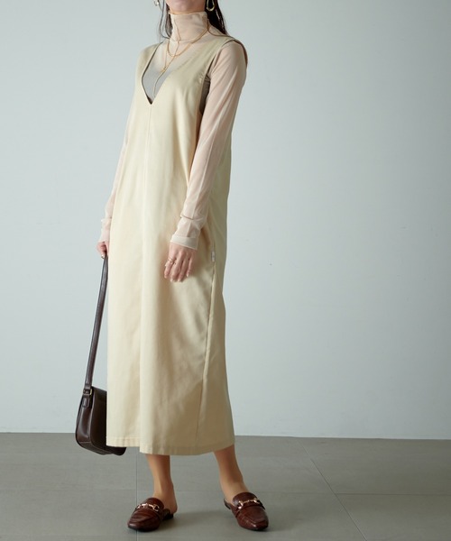 KANGOL EXTRA COMFORT（カンゴールエクストラコンフォート）の「【KANGOL EXTRA COMFORT(カンゴール エクストラコンフォート)】《WEB別注》Vネック ツイルワンピース 3WAYジャンスカ（ジャンパースカート・レディース・ブラック/ベージュ/カーキ・LL/M/L）」の3枚目の写真
