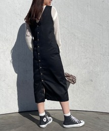 KANGOL EXTRA COMFORT | 【KANGOL EXTRA COMFORT(カンゴール エクストラコンフォート)】《WEB別注》Vネックカット ツイルロングワンピース 2WAYジャンスカ(ジャンパースカート)