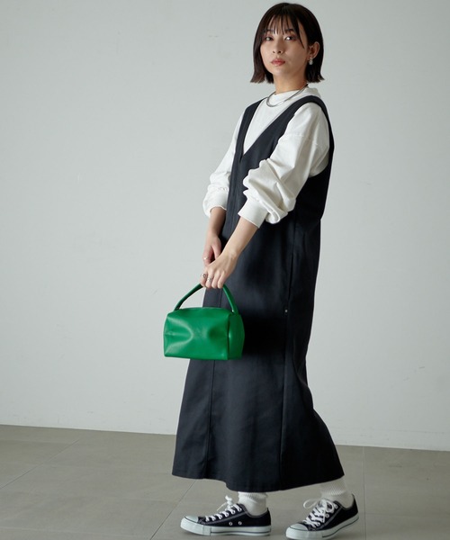 KANGOL EXTRA COMFORT（カンゴールエクストラコンフォート）の「【KANGOL EXTRA COMFORT(カンゴール エクストラコンフォート)】《WEB別注》Vネック ツイルワンピース 3WAYジャンスカ（ジャンパースカート・レディース・ブラック/ベージュ/カーキ・LL/M/L）」の5枚目の写真