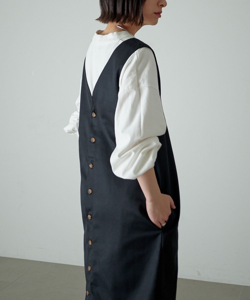 KANGOL EXTRA COMFORT（カンゴールエクストラコンフォート）の「【KANGOL EXTRA COMFORT(カンゴール エクストラコンフォート)】《WEB別注》Vネック ツイルワンピース 3WAYジャンスカ（ジャンパースカート・レディース・ブラック/ベージュ/カーキ・LL/M/L）」の8枚目の写真
